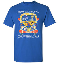 Load image into Gallery viewer, On dark desert high way cool wind in my hair los angeles dodgers hippie car shirt unisex tshirt